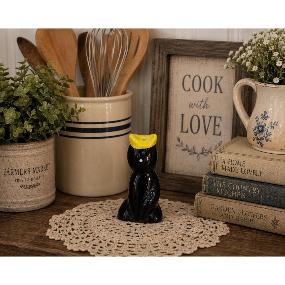 Vintage Ceramic Blackbird Pie Funnel Pie Bird – Black & Yellow – Kitchen Decor